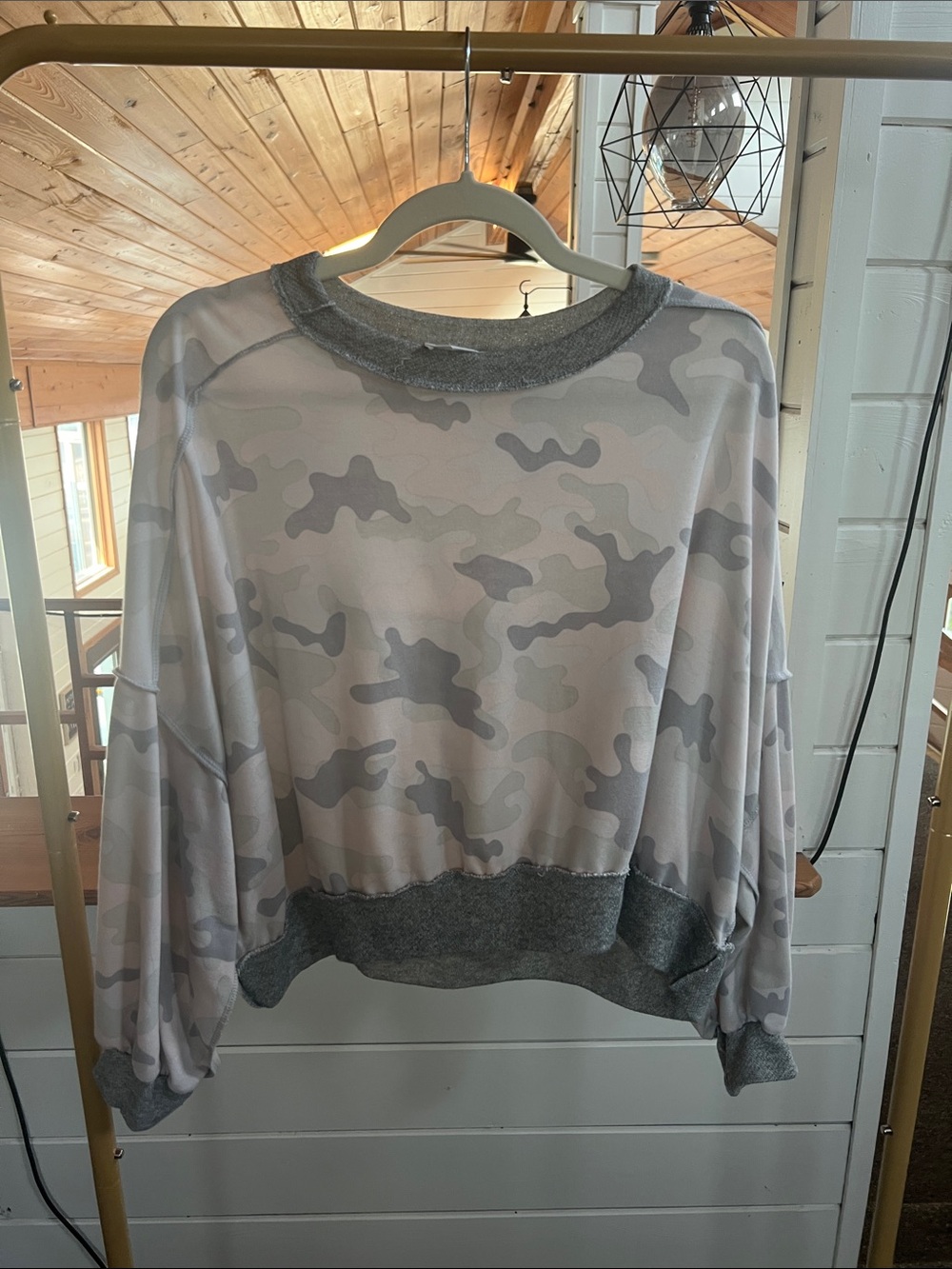 Kori Gray, Pink and White Camo lightweight Cropped Sweatshirt